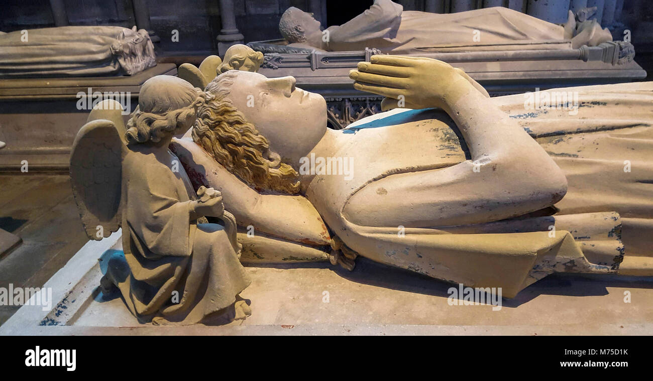 Basilica of Saint-Denis. Recumbent statue, Necropolis of Kings of France, Ile de France Stock Photo