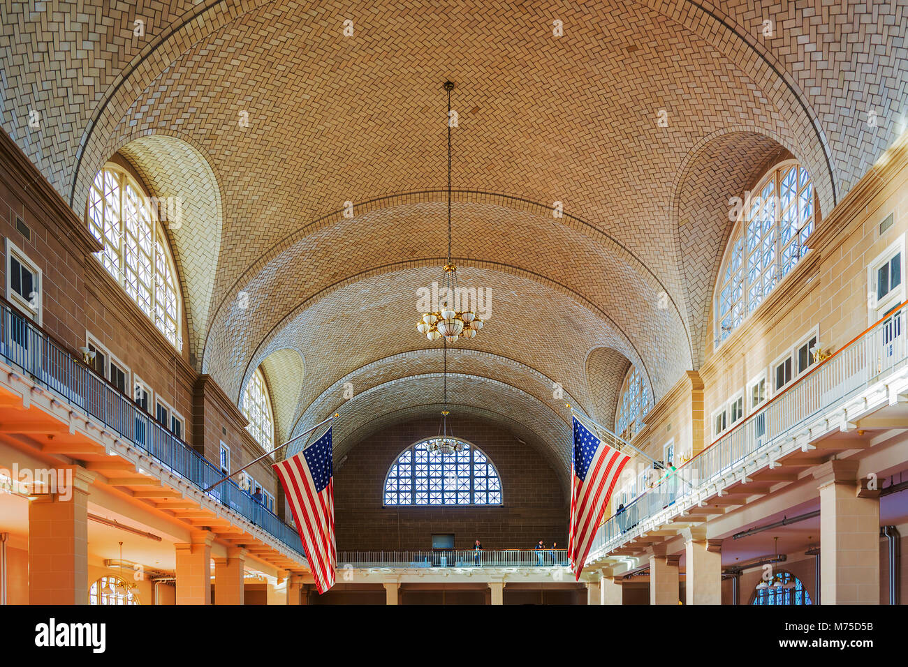 New York, USA, november 2016: The Great Registry Hall of the Ellis Island Immigration Museum with tourists Stock Photo