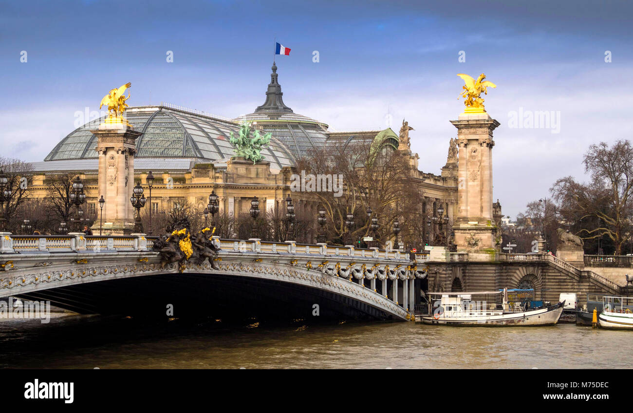 Grand palais and Alexandre III bridge. Paris 8e arr. Ile de France. France. Europe Stock Photo