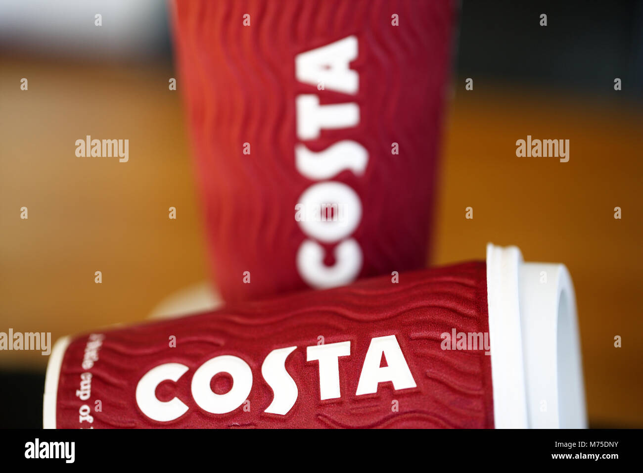 Costa Coffee plastic takeaway cups Stock Photo