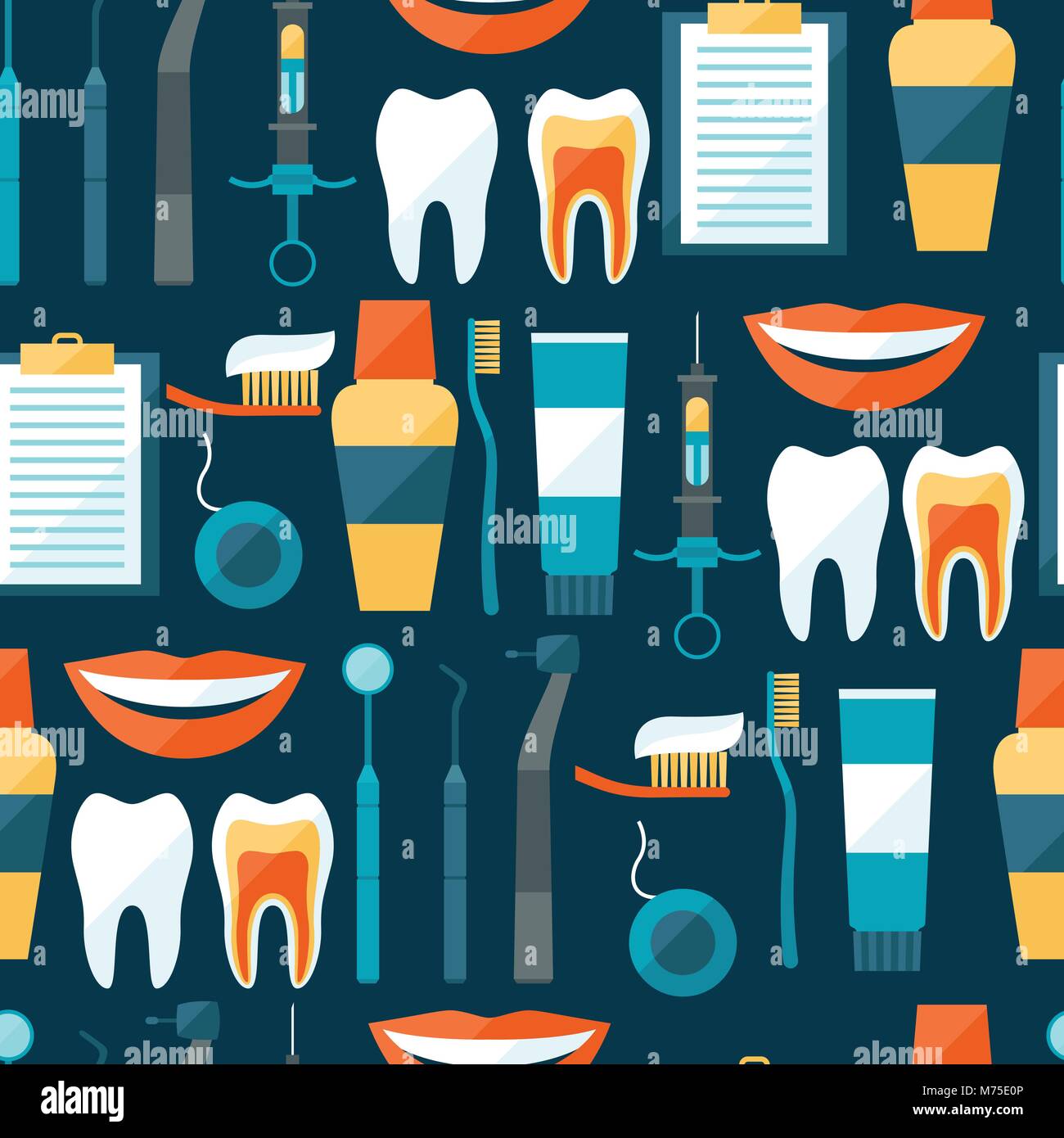 Medical seamless pattern with dental icons Stock Vector
