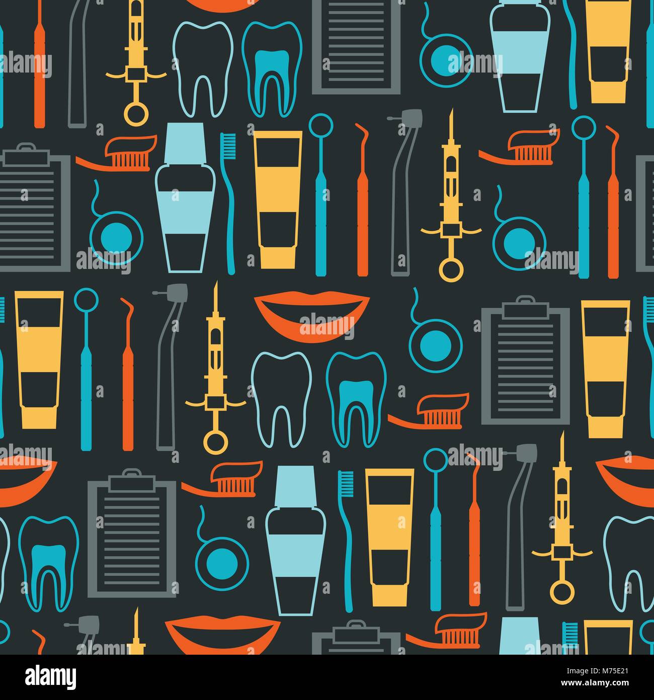 Medical seamless pattern with dental icons. Stock Vector