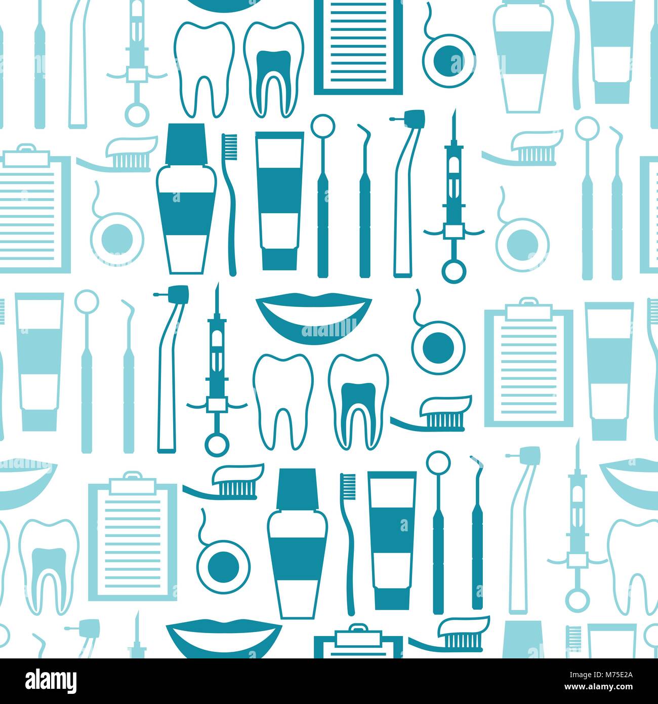 Medical seamless pattern with dental icons. Stock Vector