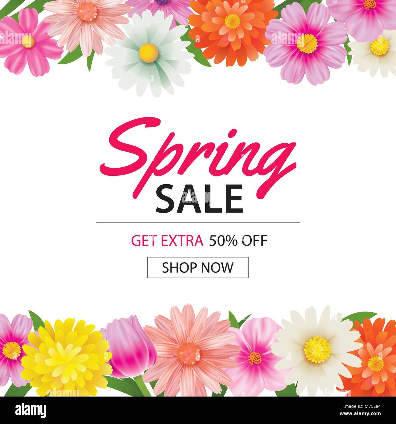 Spring sale poster template with colorful flower background.Can be use voucher, wallpaper,flyers, invitation, brochure, coupon discount. Stock Vector