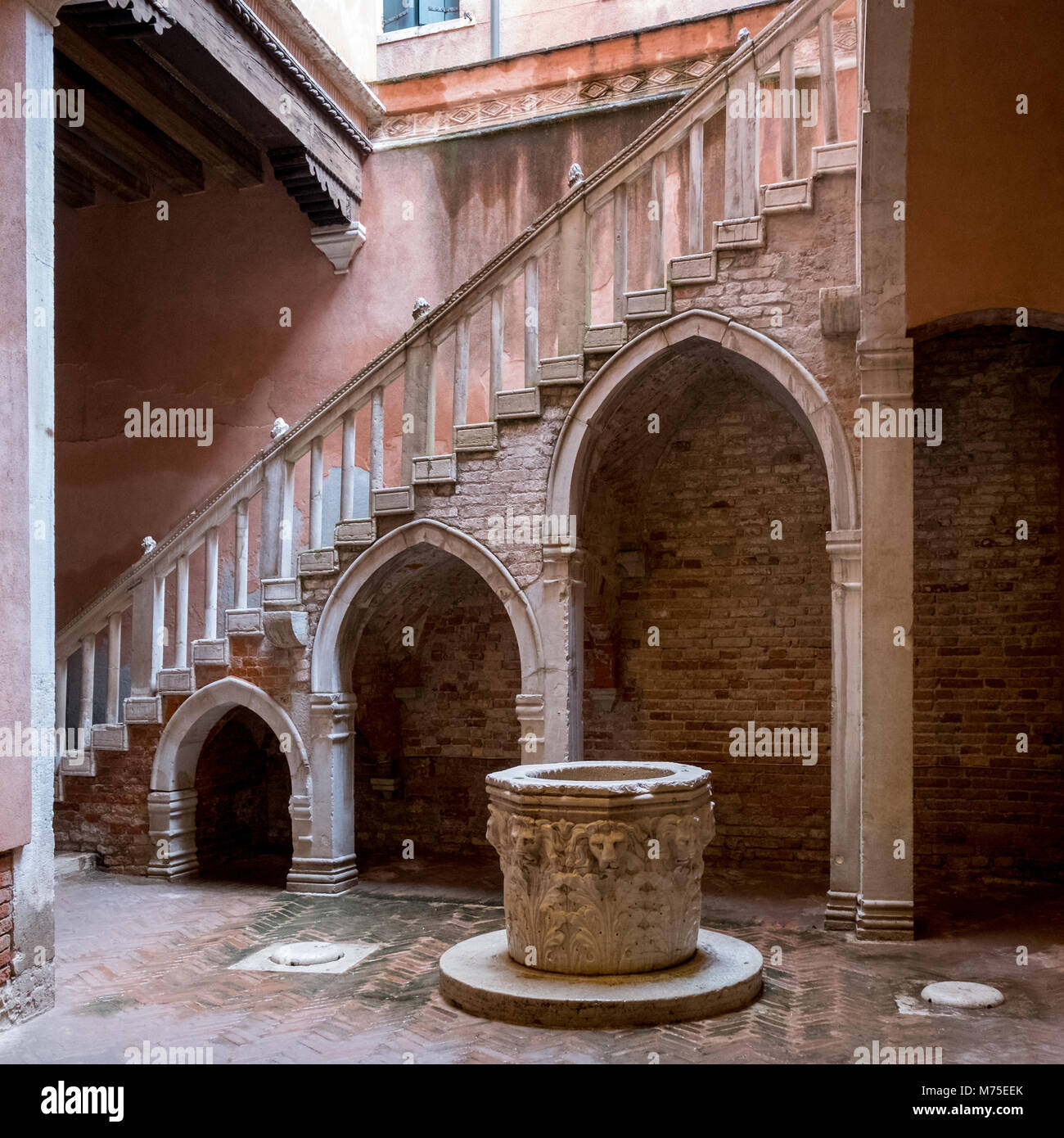 Photograph of the courtyard and open stairs at Casa di Carlo Goldoni (The  House of Carlo Goldoni), now a museum Stock Photo - Alamy