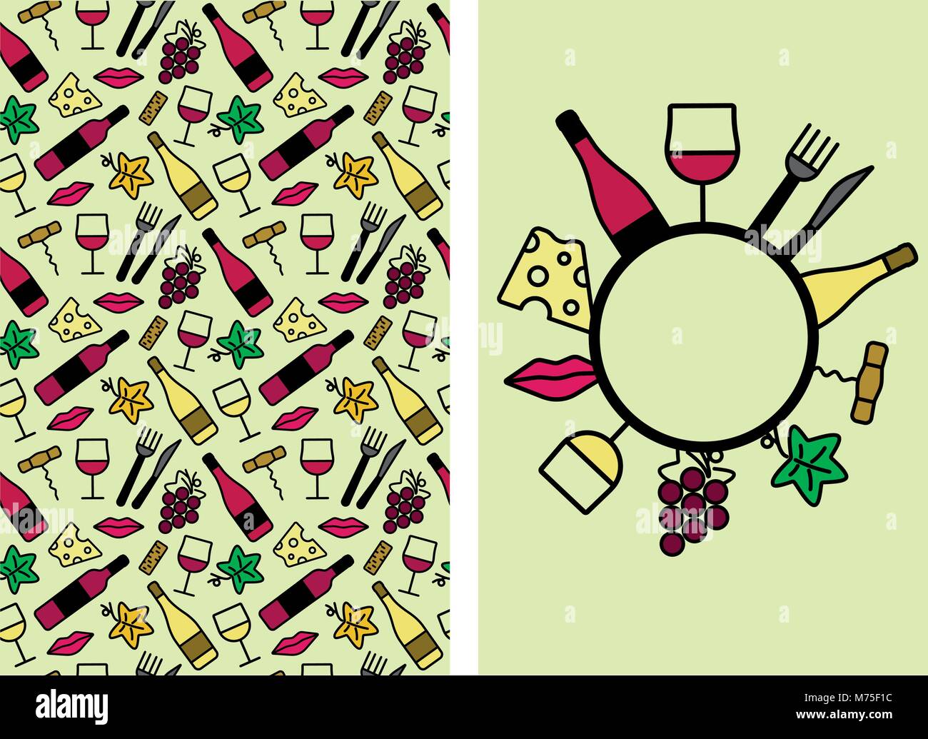 template design with wine icons pattern background. Idea for your food ...