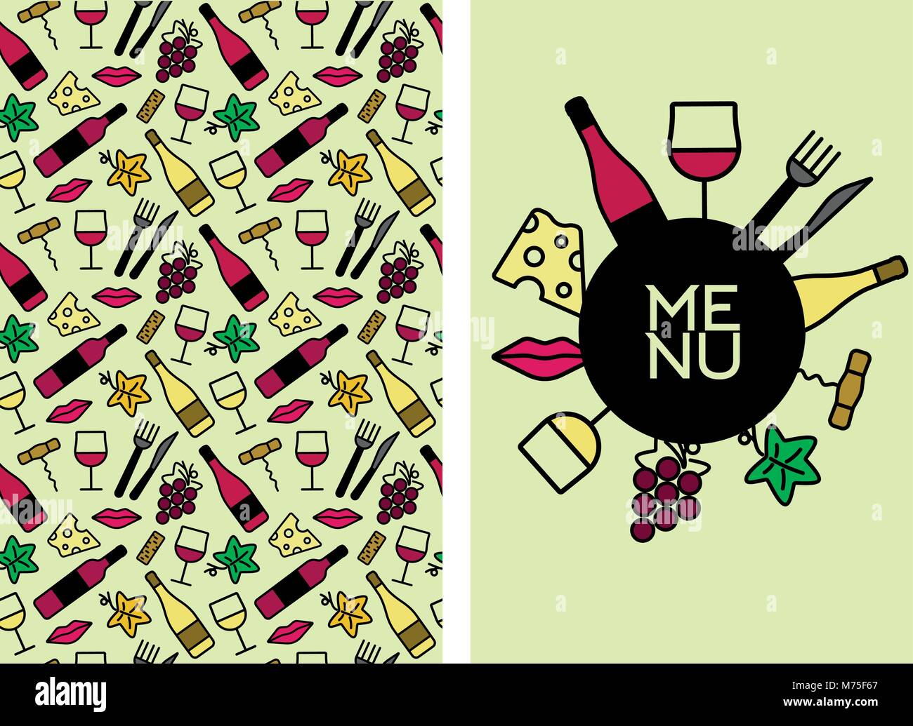 template design with wine icons pattern background. Idea for your food ...