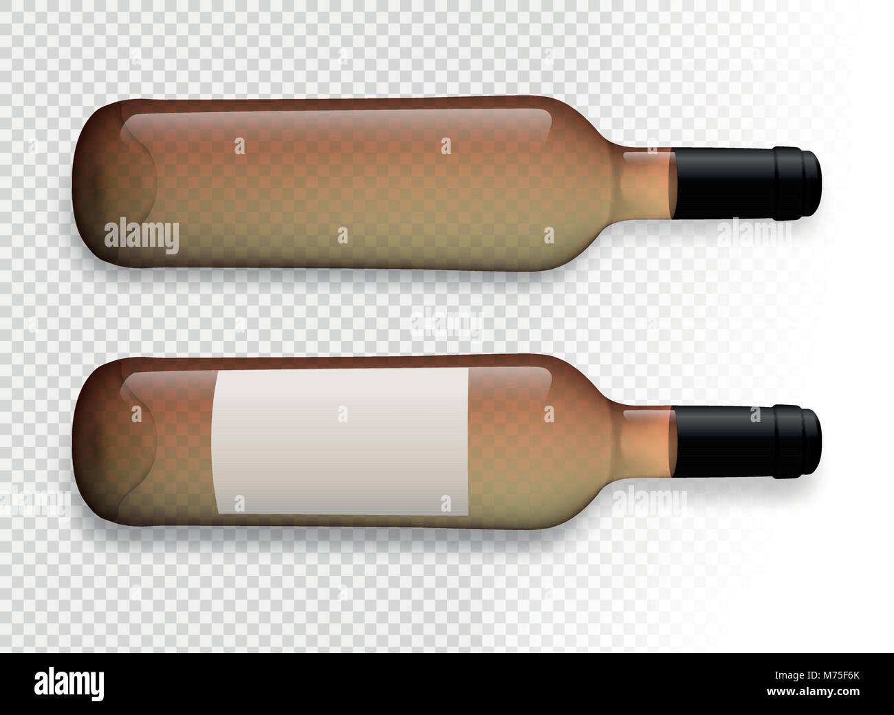 Illustration of salmon rose wine bottles with transparent background. Wine bottle with shadow. Wine bottles with label. Vector drawing isolated. Model Stock Vector