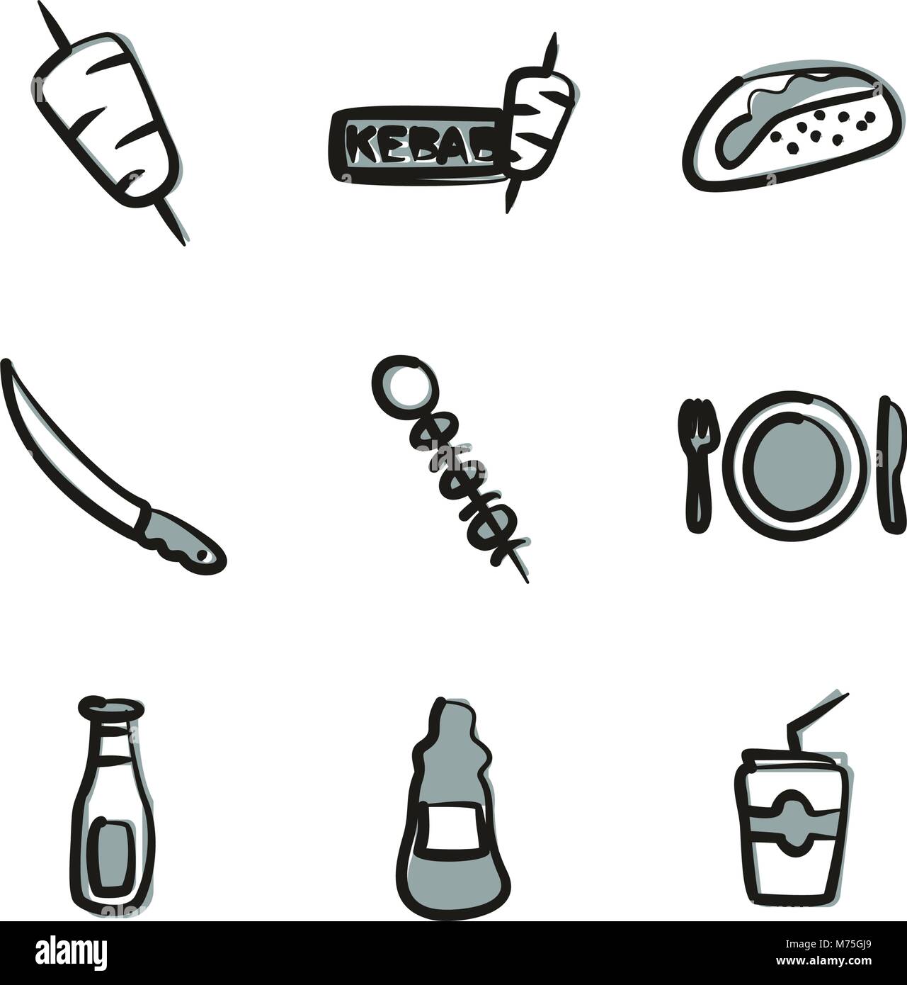 Kebab Icons Freehand 2 Color Stock Vector Image & Art - Alamy