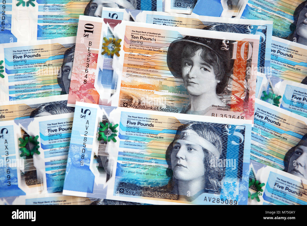 Scottish five pound notes Stock Photo
