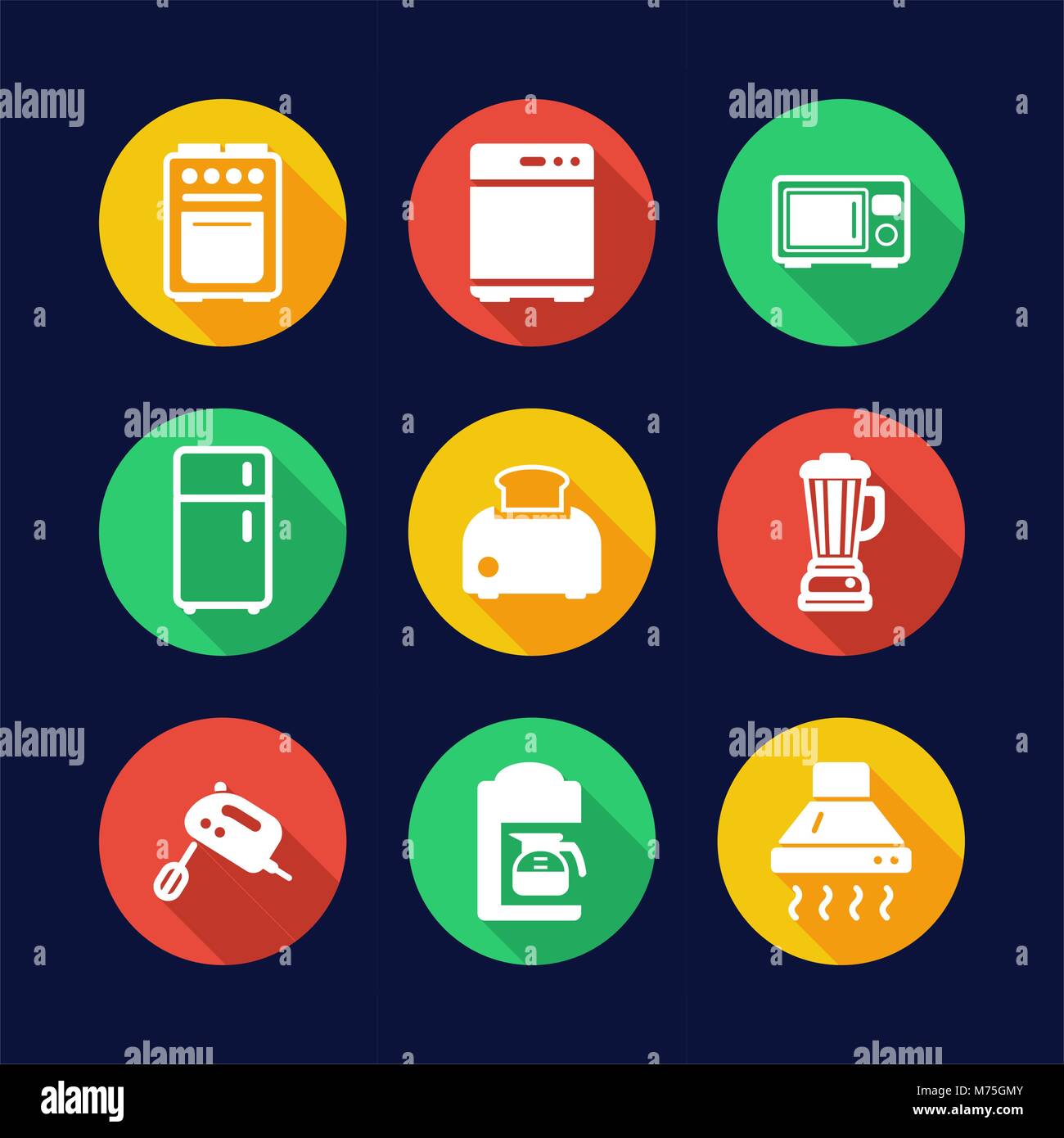 Kitchen Appliances Icons Flat Design Circle Stock Vector Image & Art