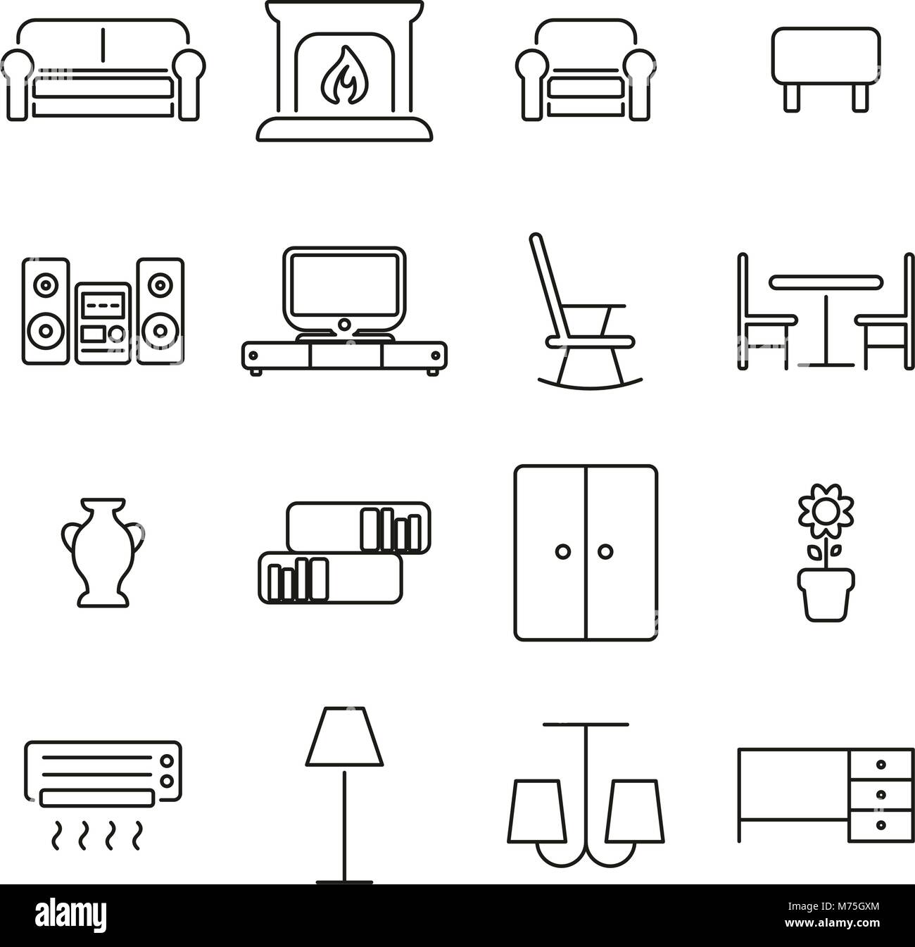 Living Room Furniture Icons Thin Line Vector Illustration Set Stock ...