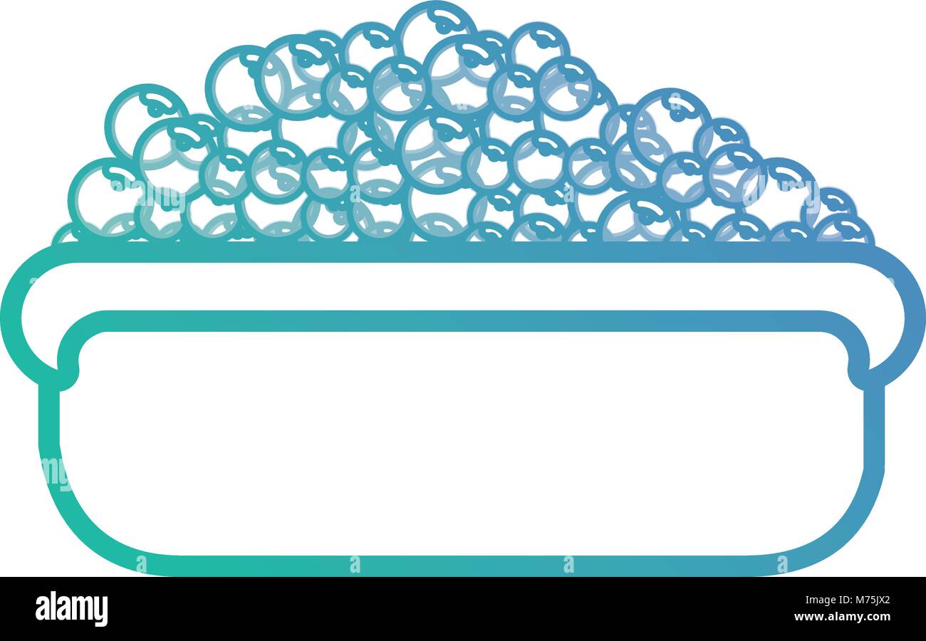 flat line blue rectangular bucket with bubbles over white background ...