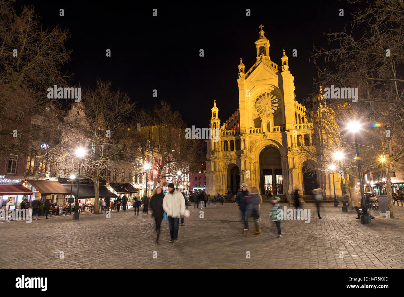 Place Sainte-Catherine, church, restaurants, trendy district, Brussels, Belgium, Stock Photo