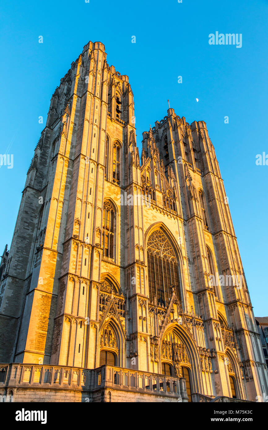Church Cathedrale des Saints Michel et Gudule, Steeples, Brussels, Belgium Stock Photo