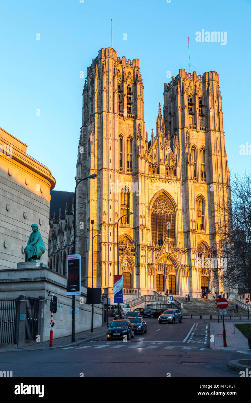 Church Cathedrale des Saints Michel et Gudule, Steeples, Brussels, Belgium Stock Photo