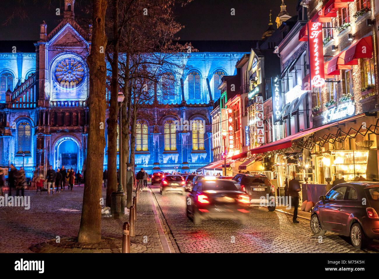 Place Sainte-Catherine, church, restaurants, trendy district, Brussels, Belgium, Stock Photo