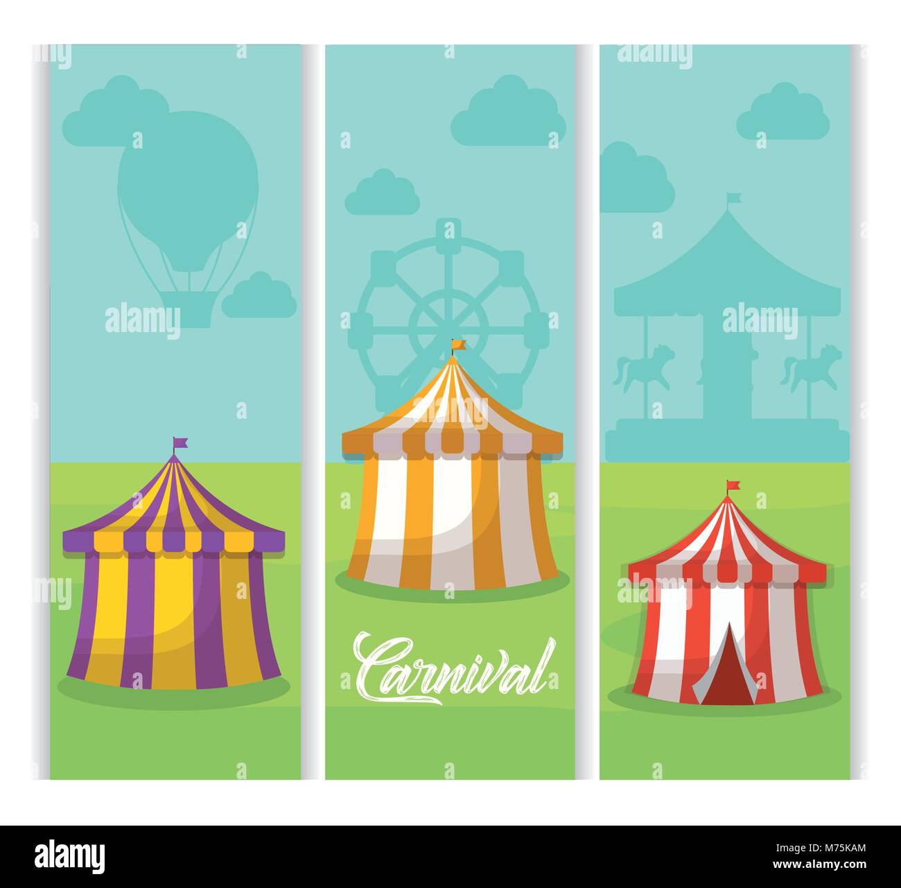 Carnival design with circus tents over landscape background, vector ...