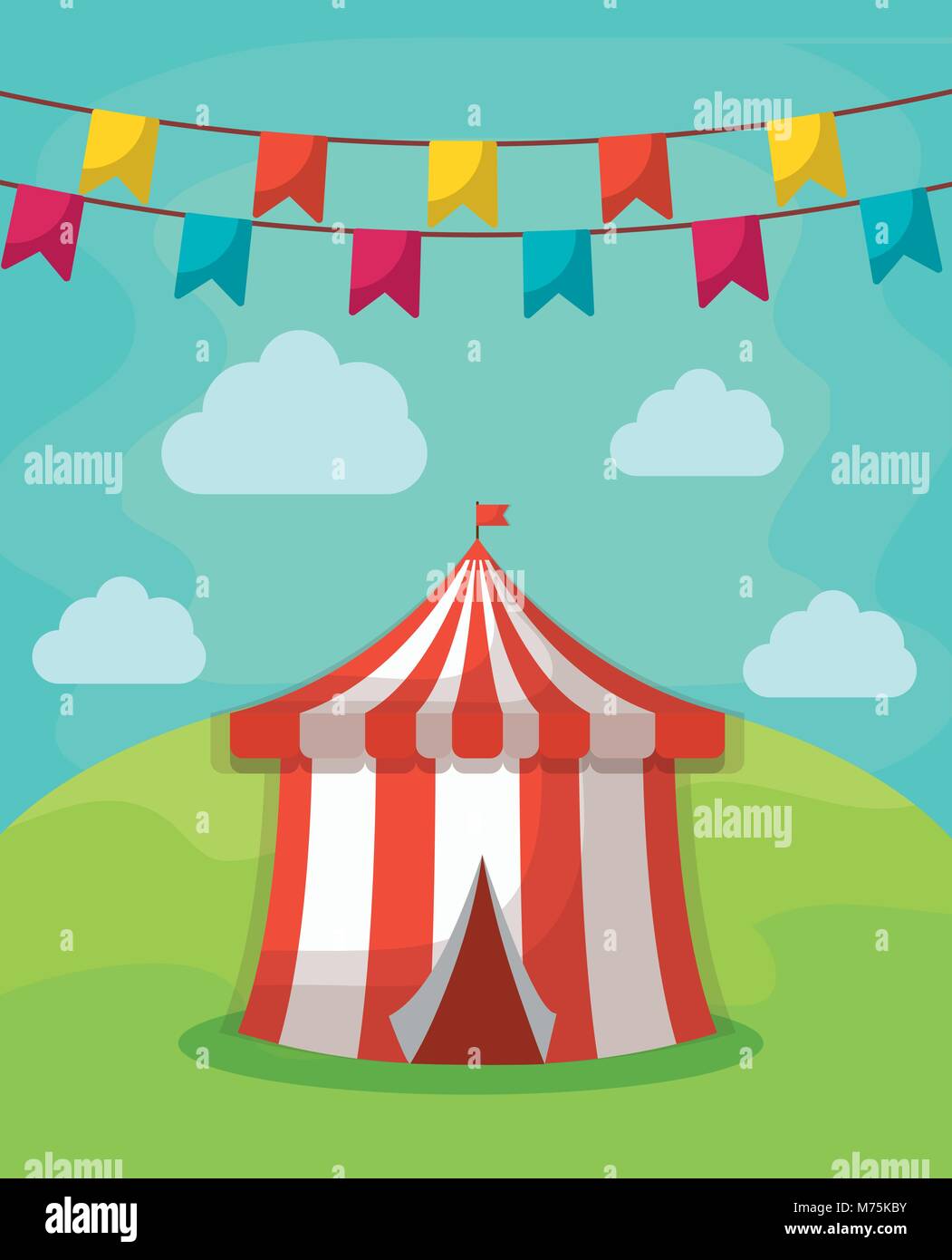 Circus carnival design with decorative pennants and circus tent icon ...