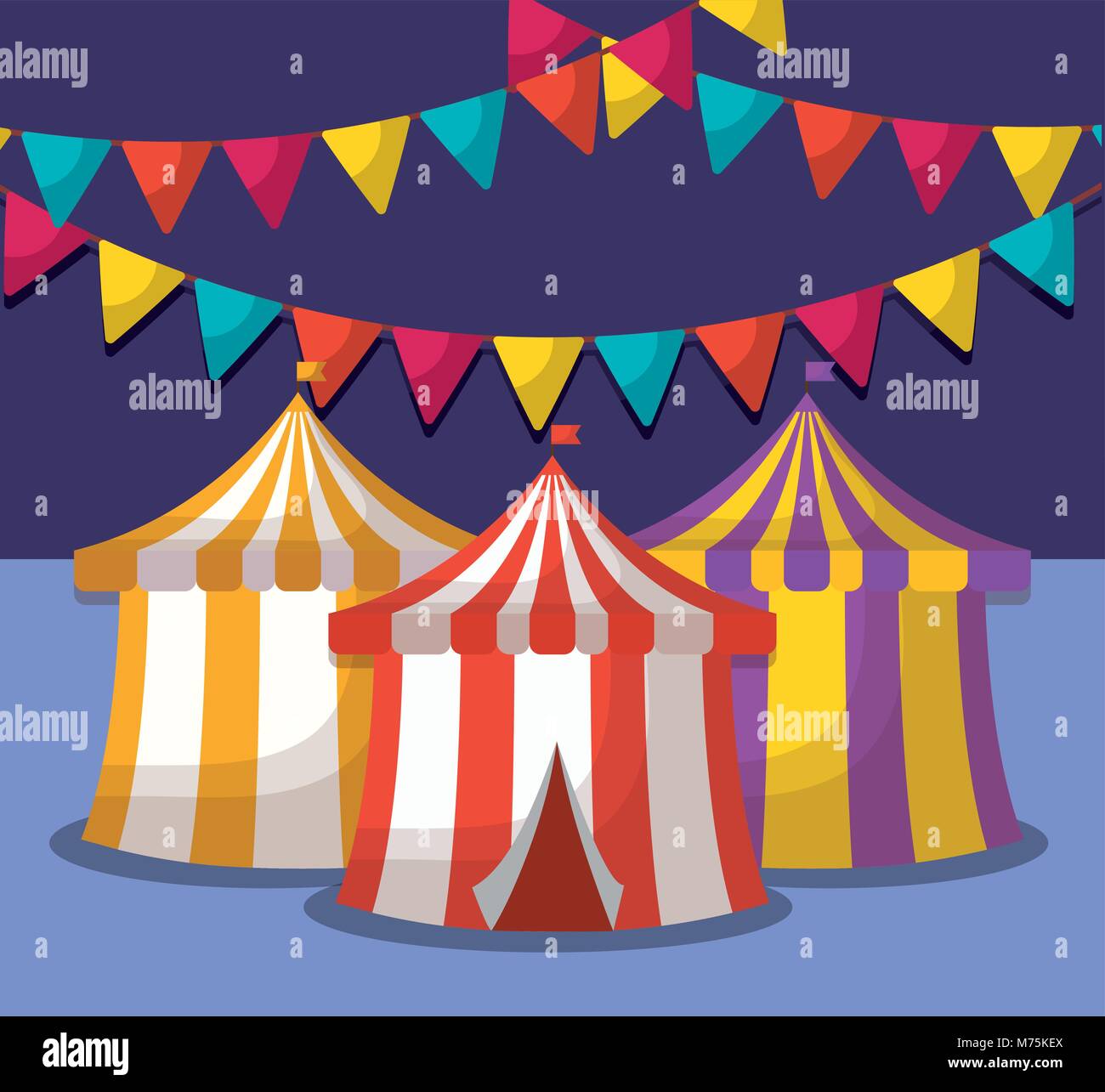 Circus carnival design with decorative pennants and circus tents icon ...