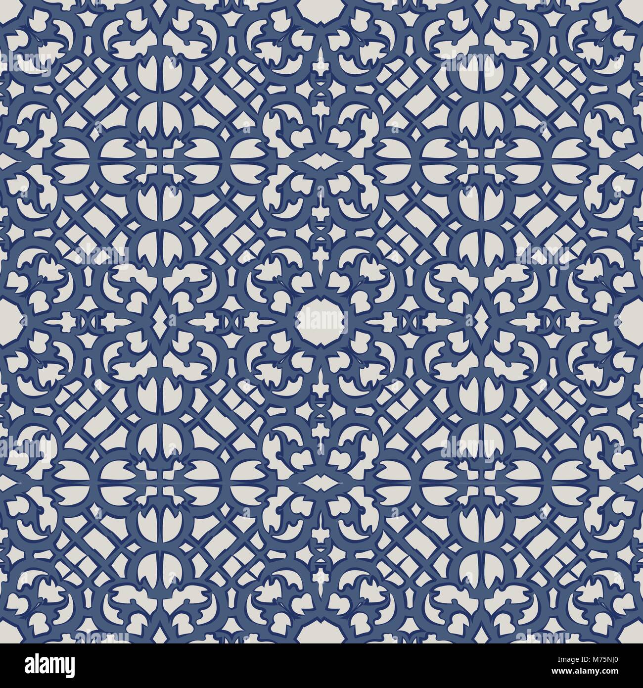 Vector damask seamless pattern background blue spiral curve cross frame ...