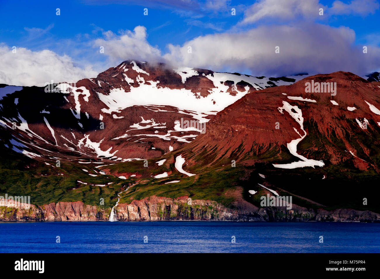 Snow capped mountains and fjord at Akureyri, Iceland Stock Photo