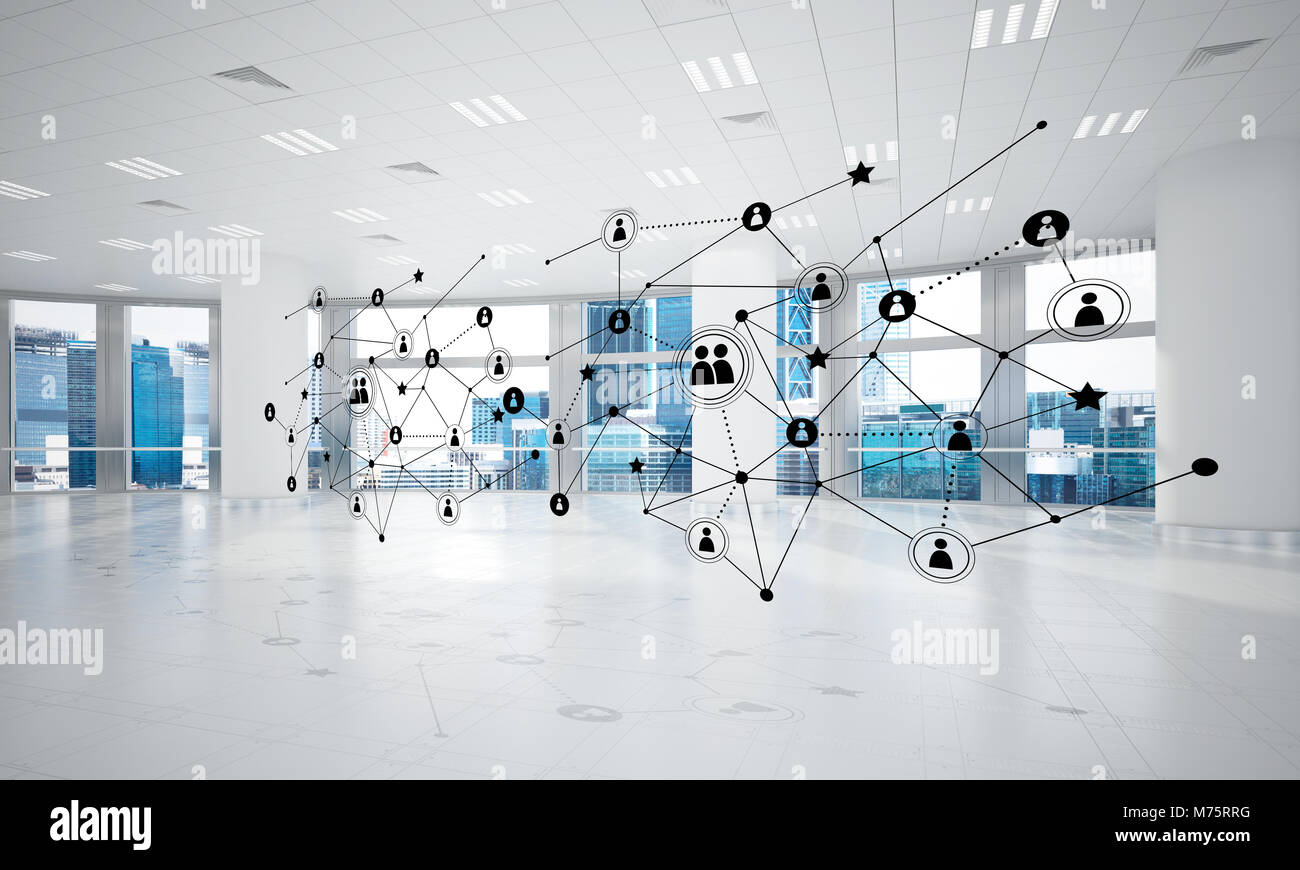 Lines connected with dots as social communication concept in office ...