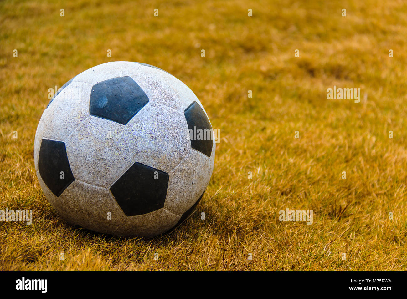 Dirty soccer ball on grass background Stock Photo Alamy