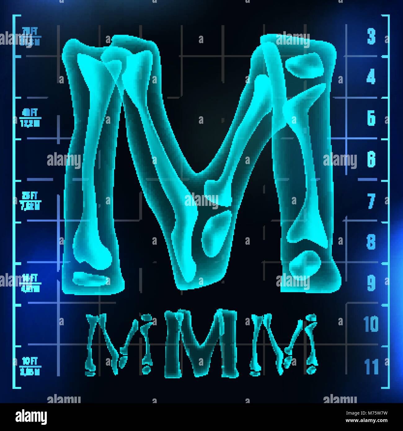 M Letter Vector. Capital Digit. Roentgen X-ray Font Light Sign. Medical ...