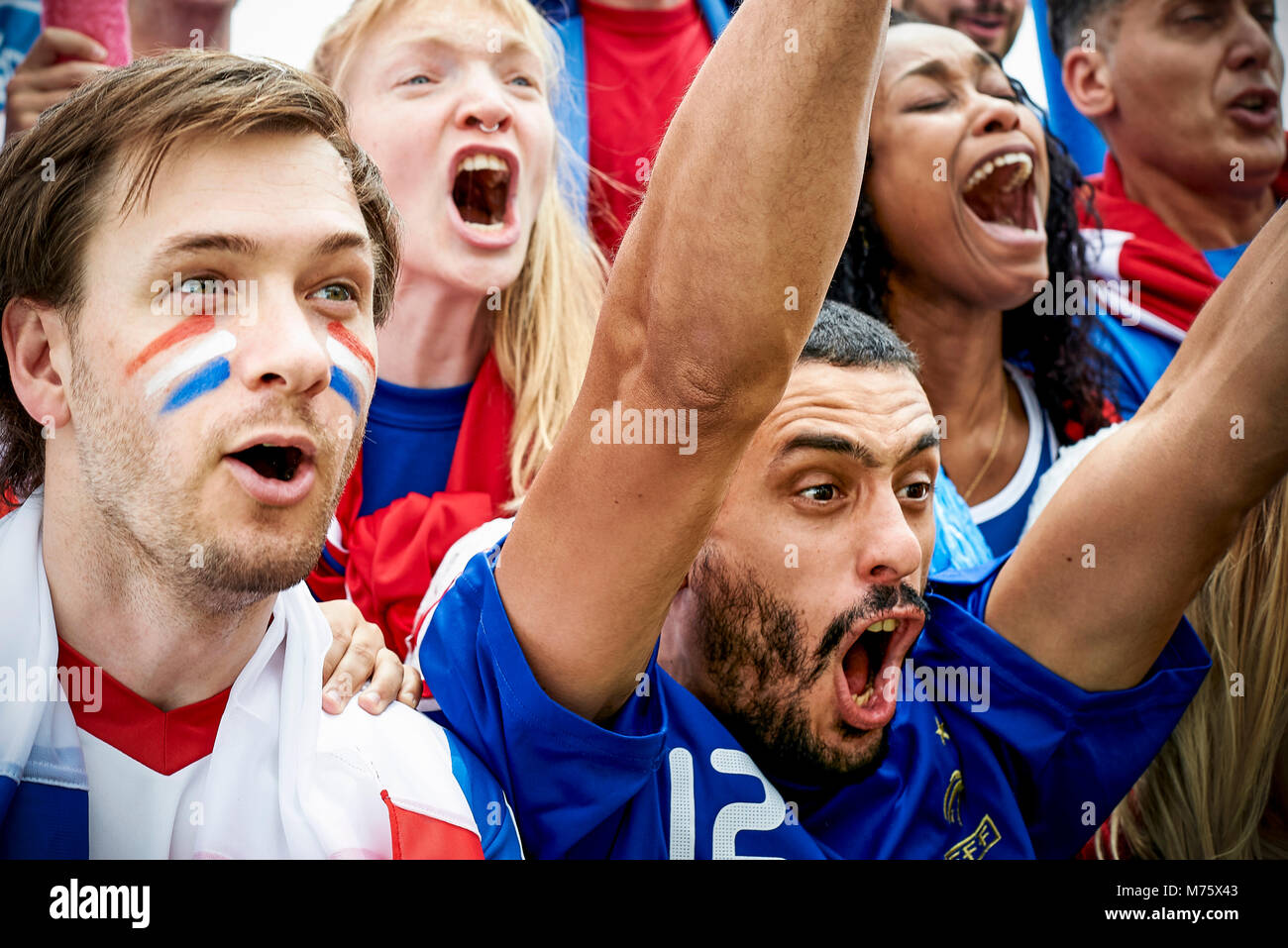 French football fans watching football match Stock Photo Alamy