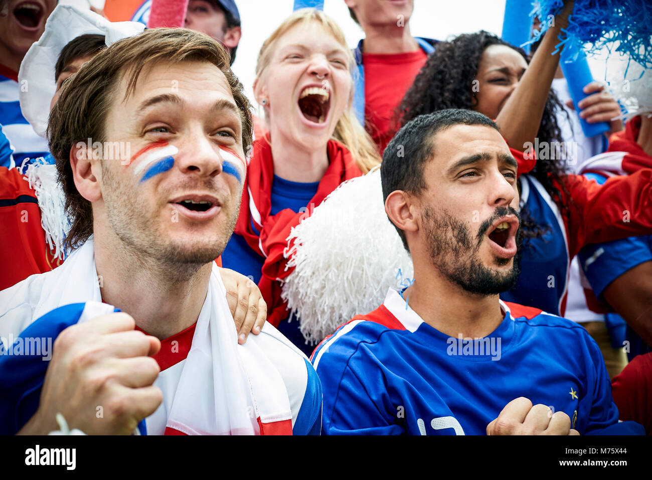 French football fans watching football match Stock Photo Alamy