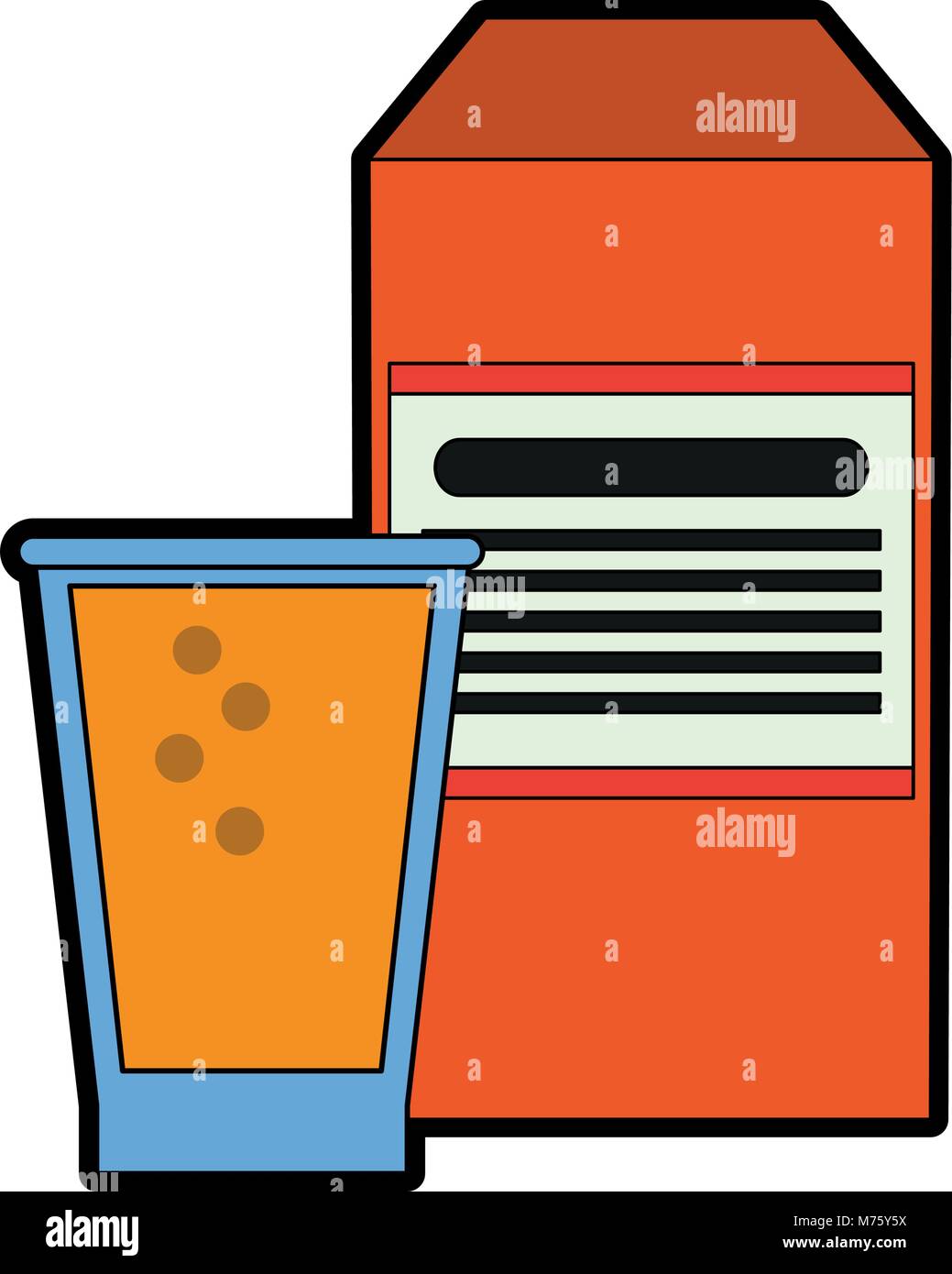 Orange juice box with glass vector illustration graphic design Stock