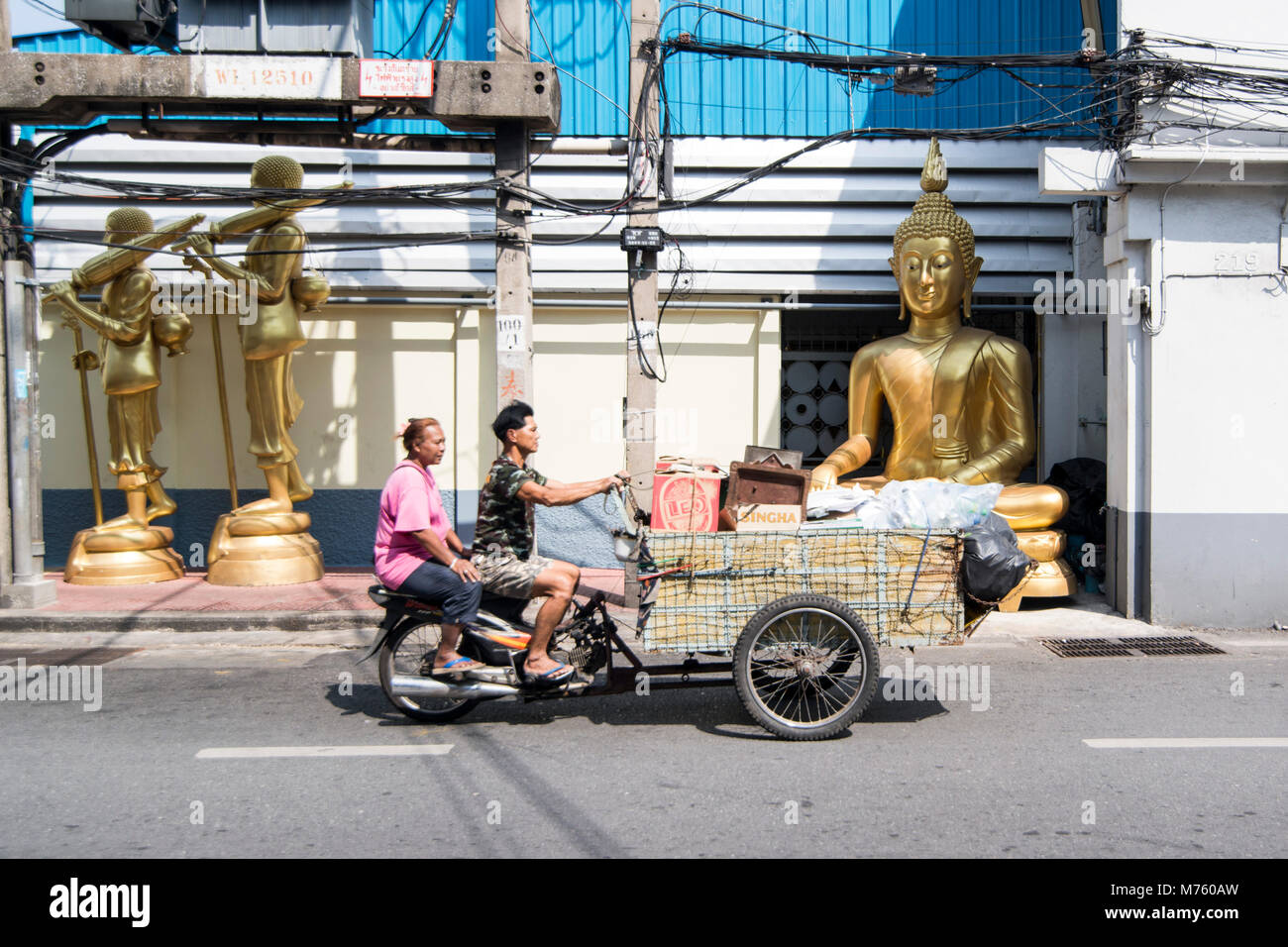 a shop and factory in the buddha street in Banglamphu in the city of Bangkok in Thailand.  Thailand, Bangkok, November, 2017 Stock Photo