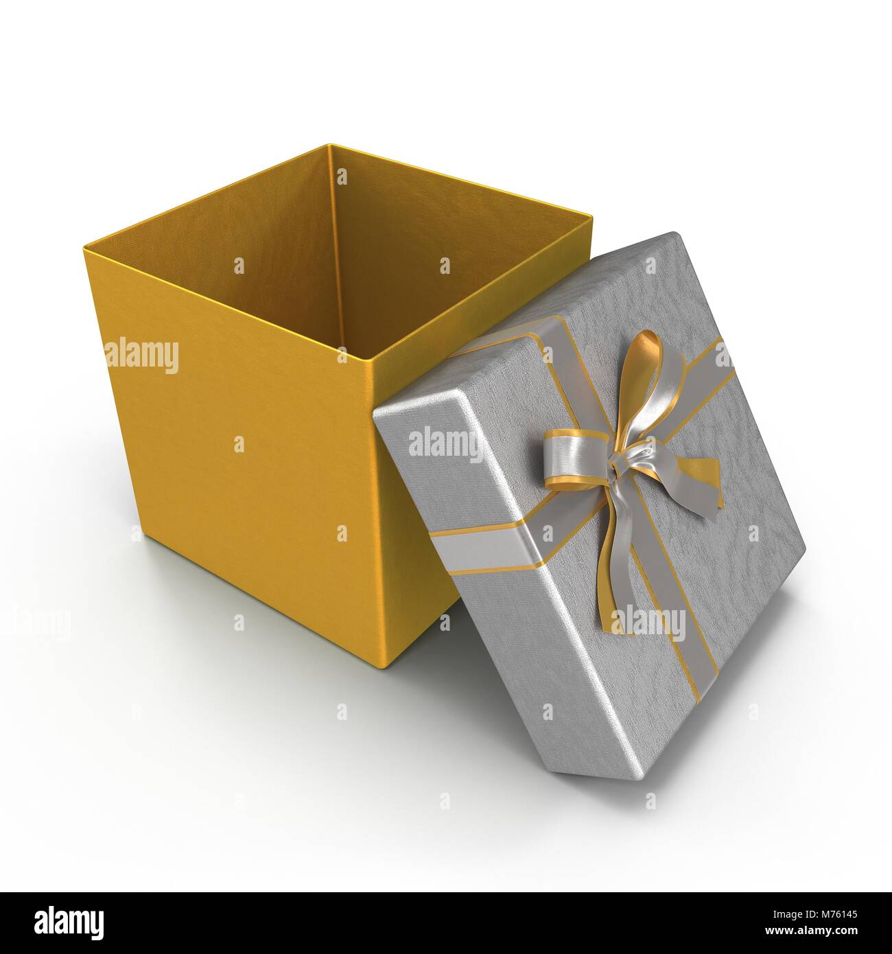 Download Yellow Gift Box With Silver Ribbon Bow On White Background 3d Stock Photo Alamy Yellowimages Mockups