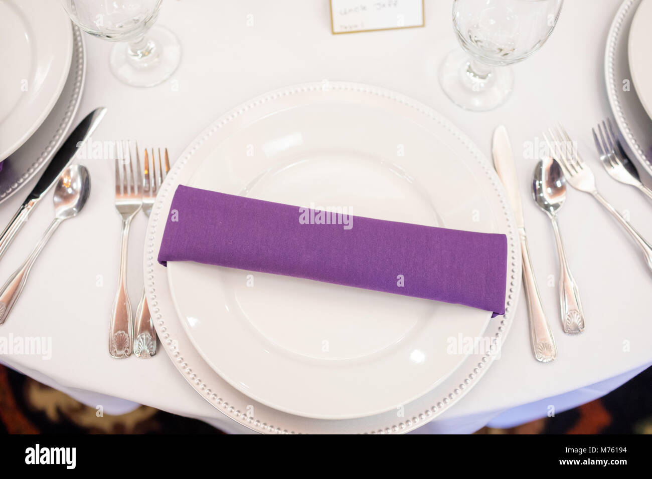 Wedding Plates on Dinner Tables Stock Photo