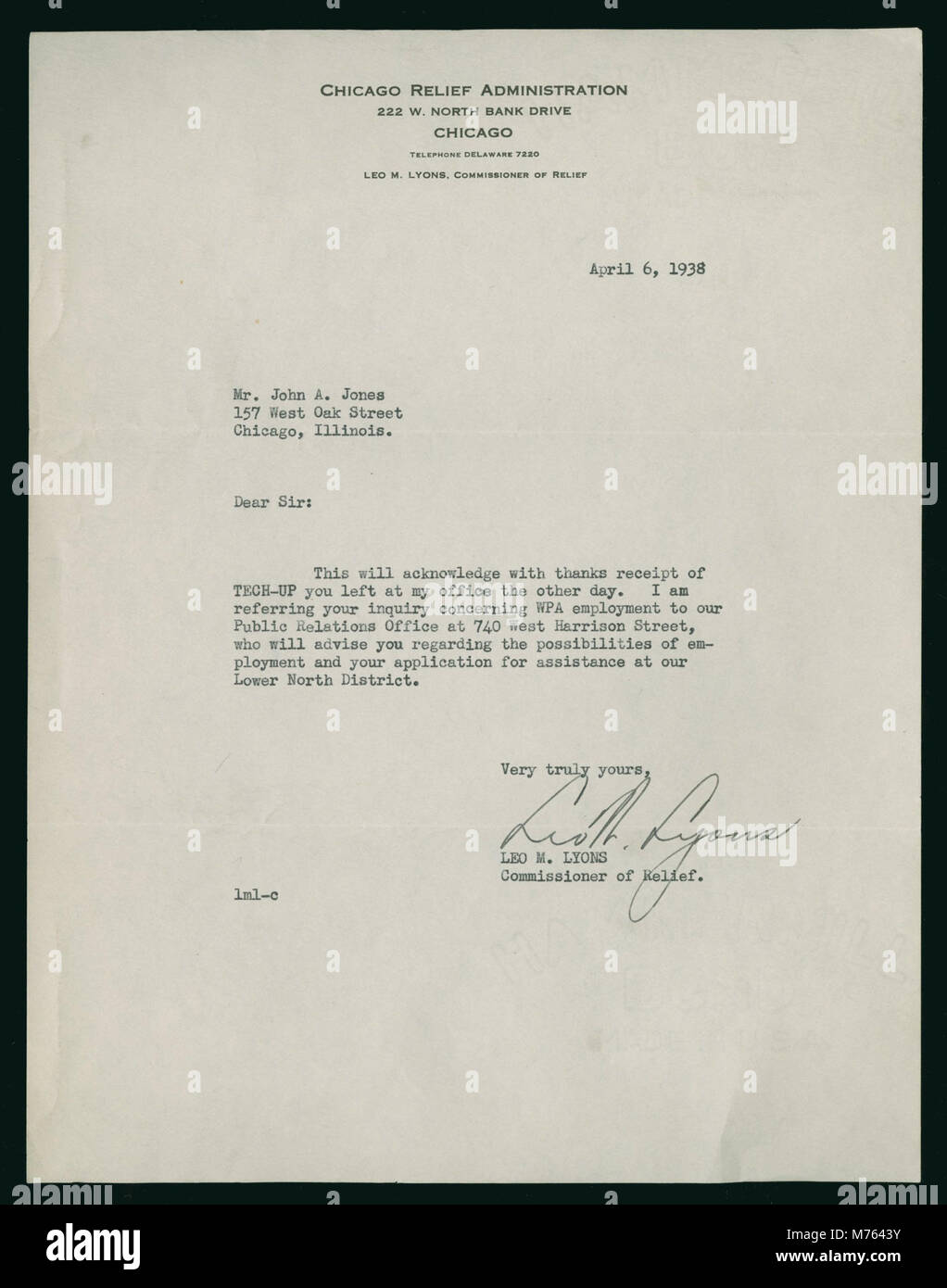 Letter to Jack Jones from Leo M. Lyons, August 6, 1938 (NBY 1019 Stock  Photo - Alamy