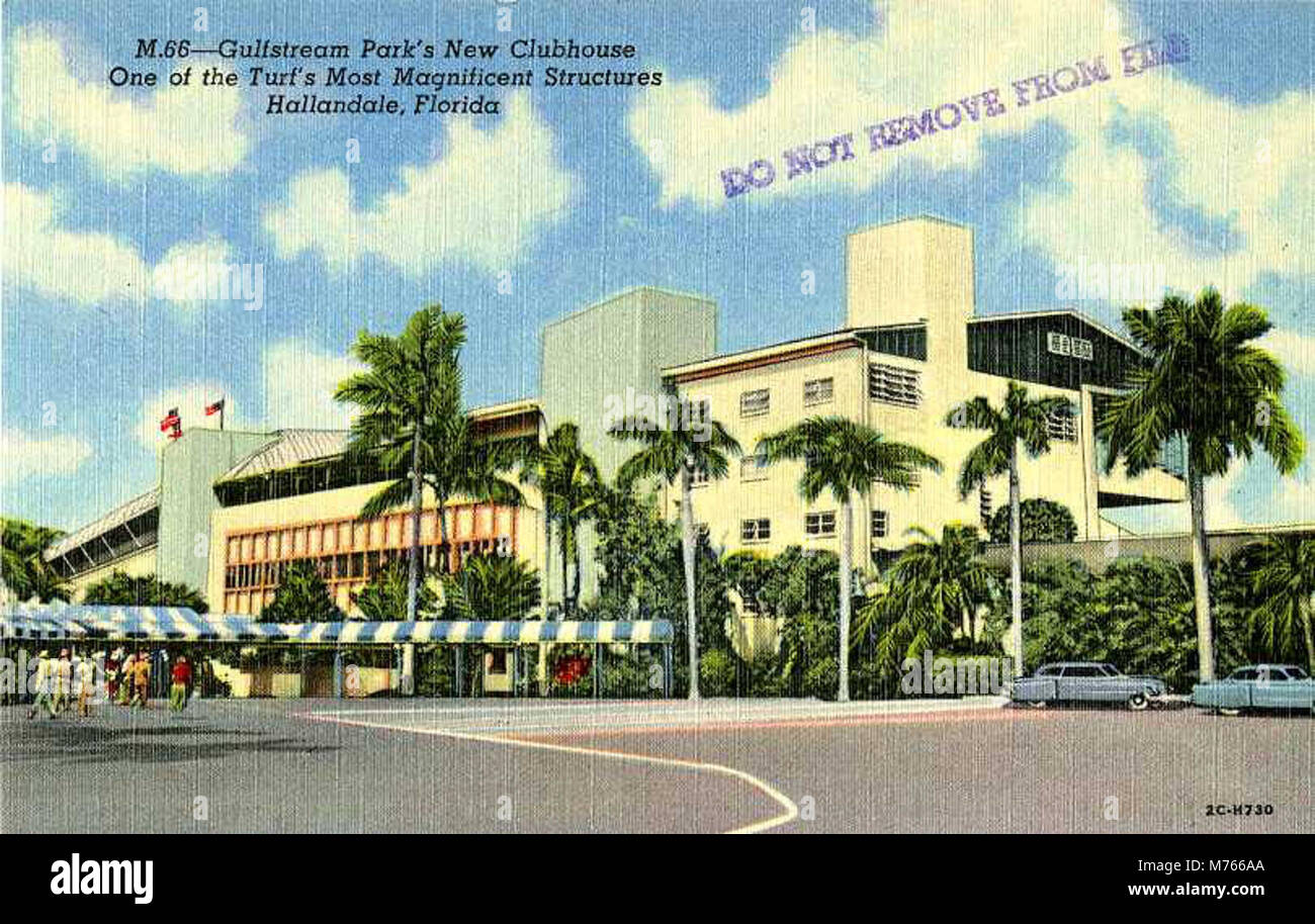 Photograph of the new clubhouse at Gulfstream Park, a significant and magnificent structure in the world of horse racing. Stock Photo