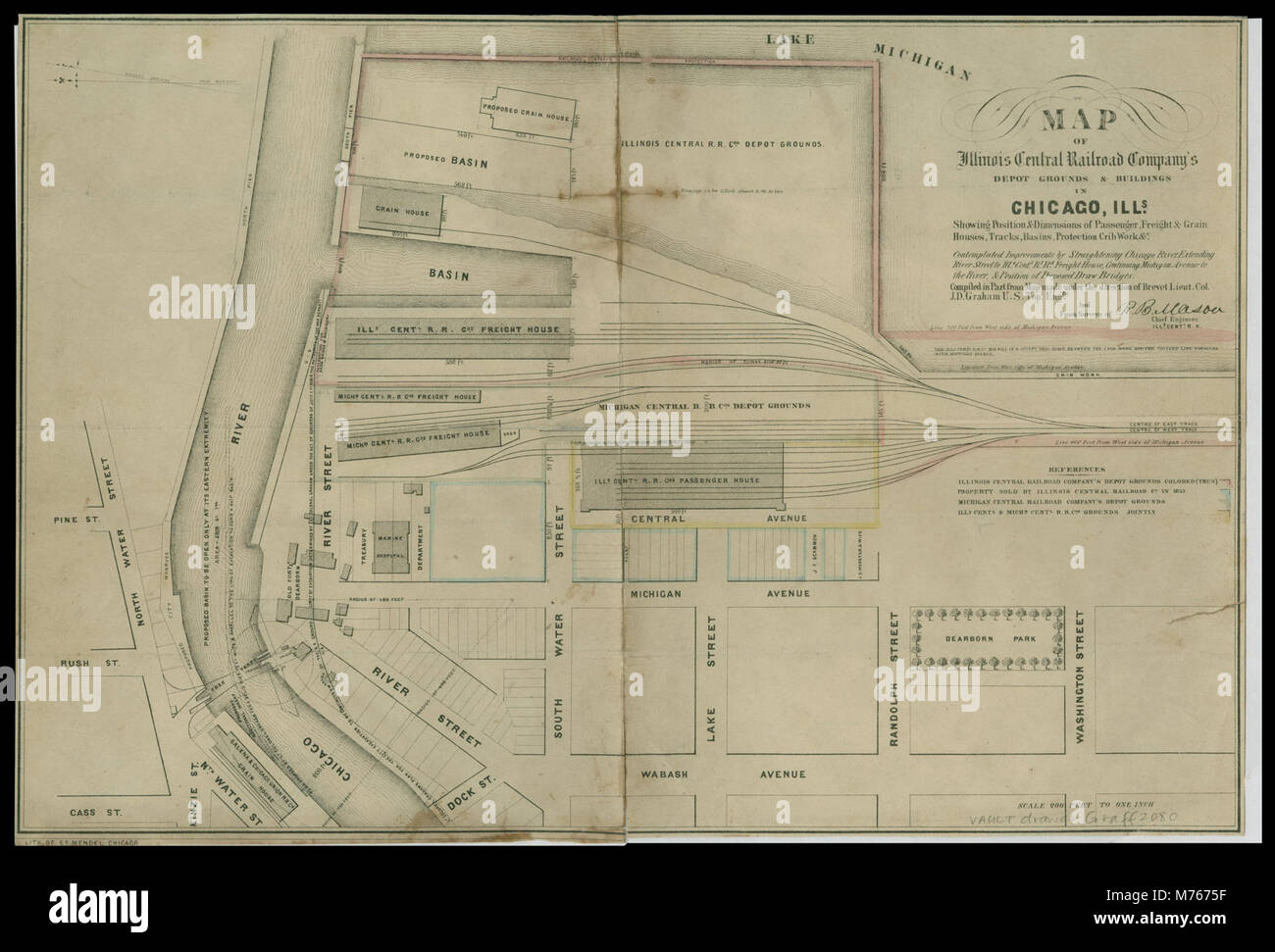 Map of Illinois Central Railroad Company's depot grounds & buildings in ...