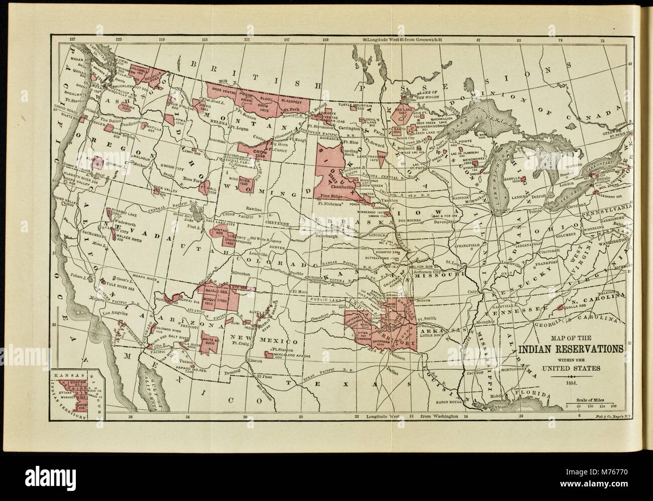 Map Of The Indian Reservations Within The United States 1884 Nby