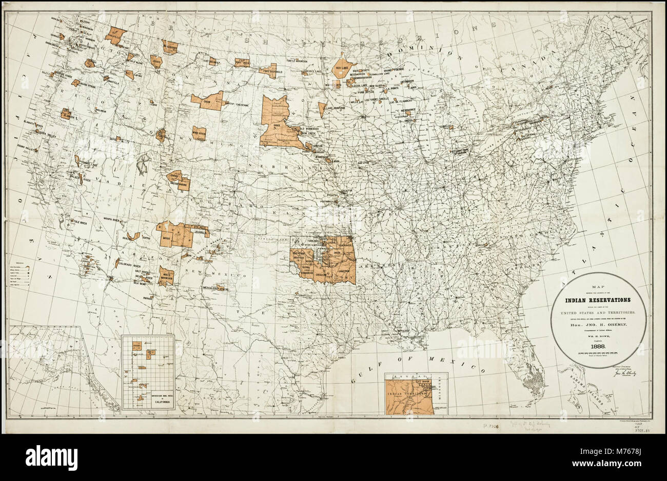 Indian lands map hi res stock photography - A Historical Map Illustrating The Locations Of Indian Reservations M7678J 