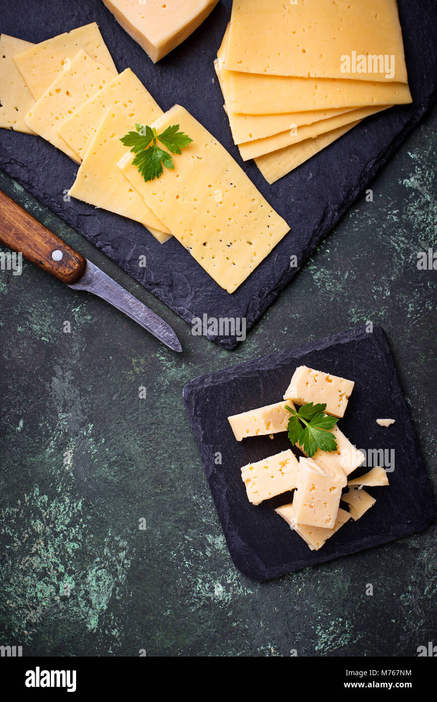 Various type of sliced cheese Stock Photo Alamy