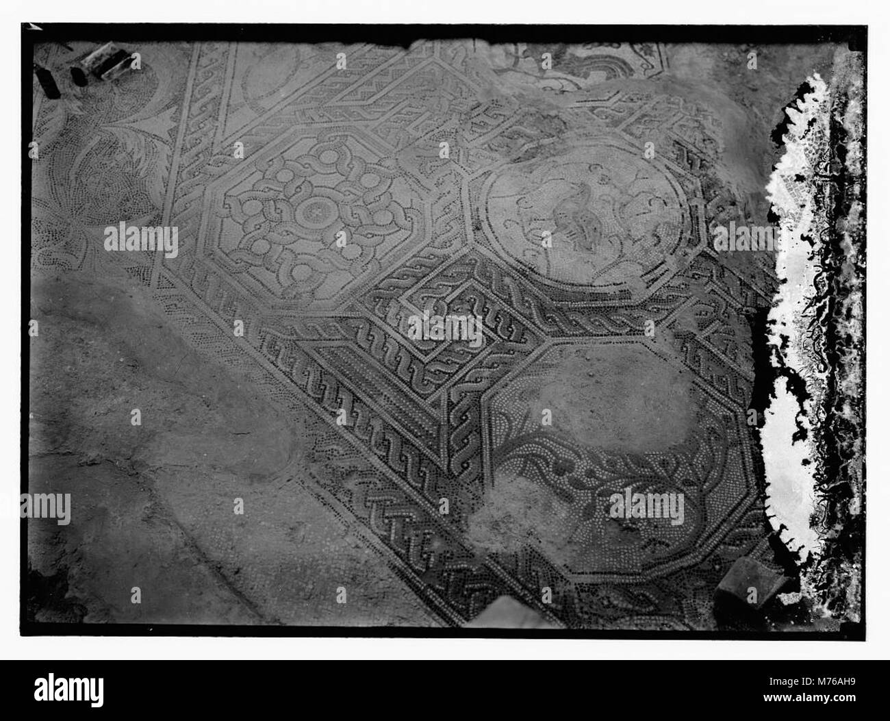 A detailed photograph of the ancient mosaics found in the Church of the Nativity in Bethlehem, showcasing intricate religious artwork from the early Christian period. Stock Photo