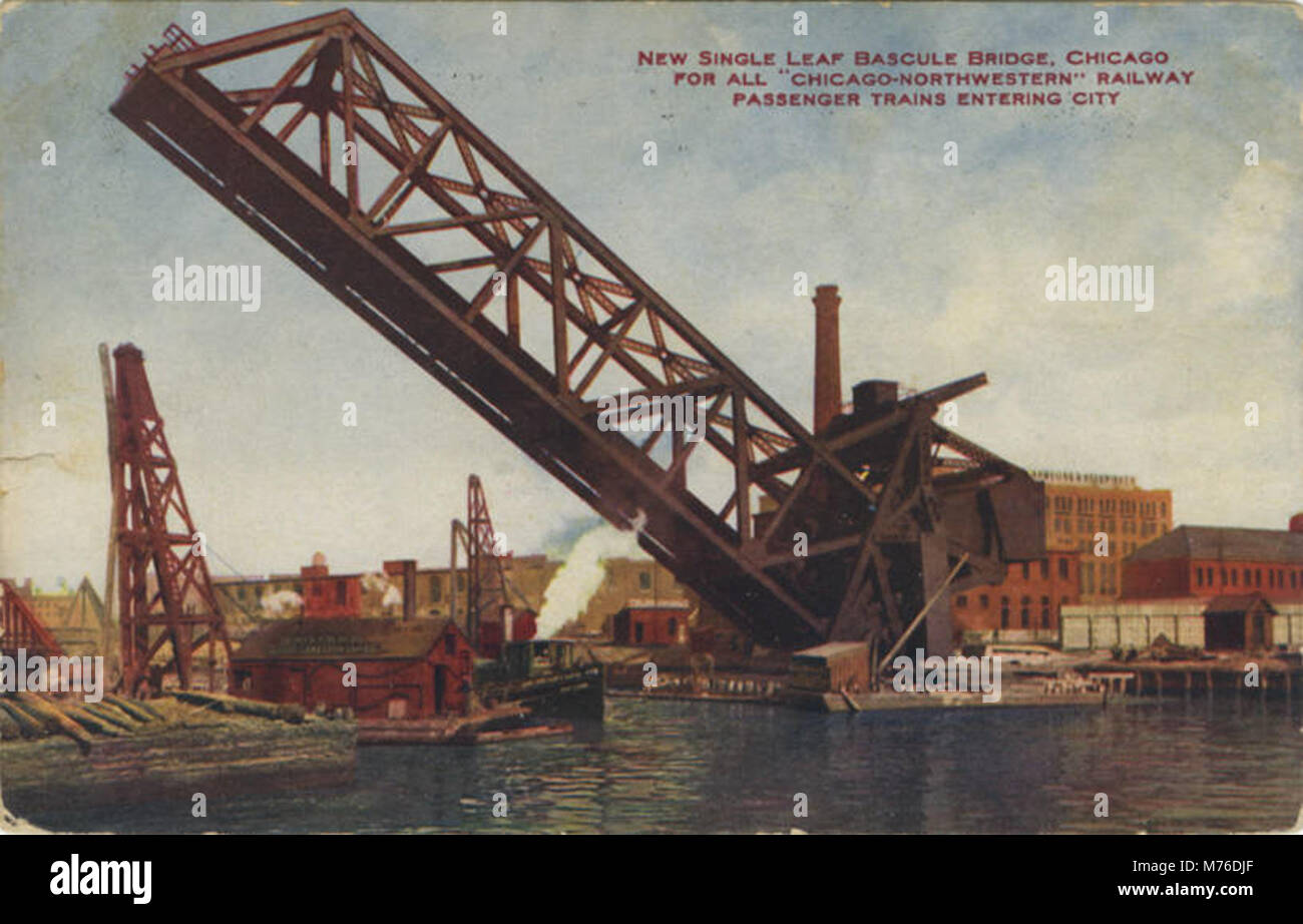 This photograph shows the new single-leaf bascule bridge in Chicago ...