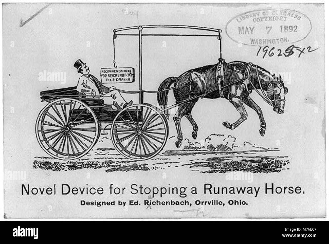 Novel device for stopping a runaway horse Designed by Ed. Reichenbach, Orrville, Ohio