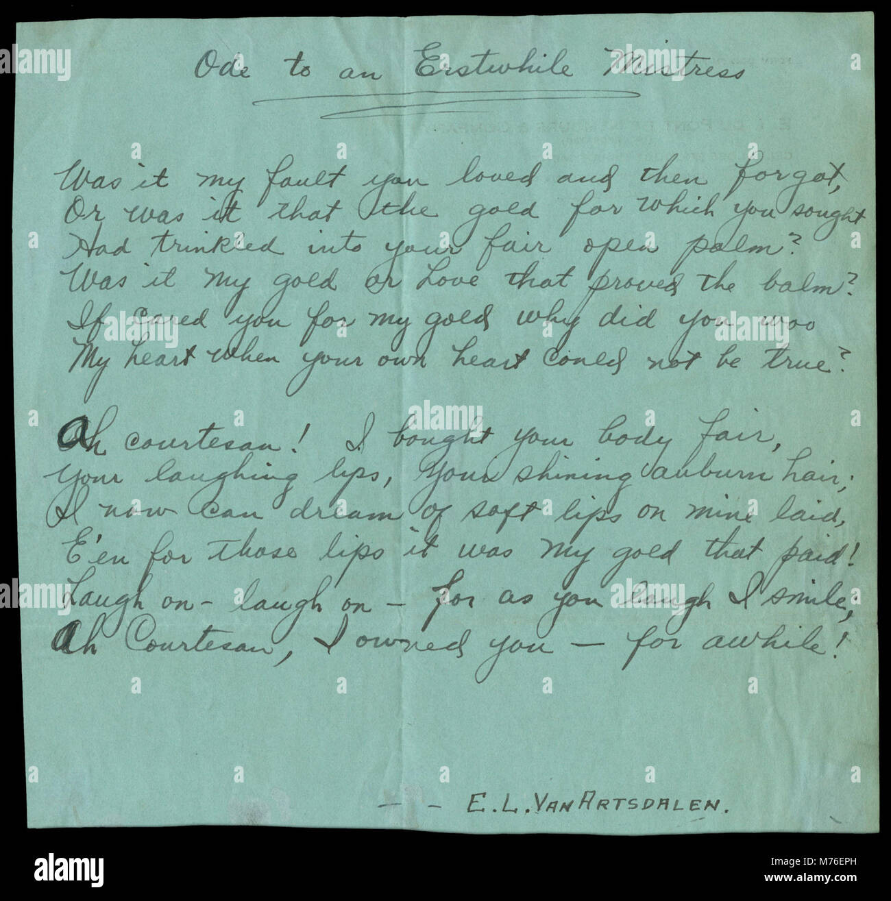 A classic poem titled 'Ode to an Erstwhile Mistress,' exploring themes ...