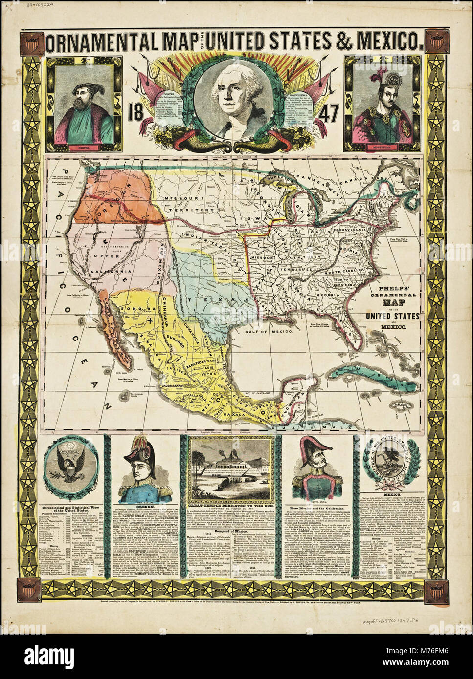 This ornamental map showcases the United States and Mexico ...