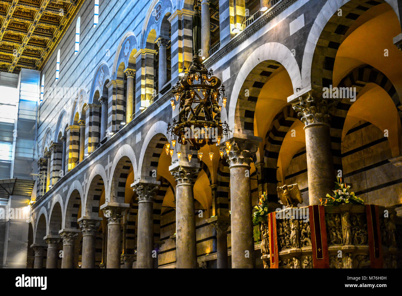 The gothic interior of the Santa Maria Assunta Cathedral Duomo or Pisa Italy in Tuscany Stock Photo