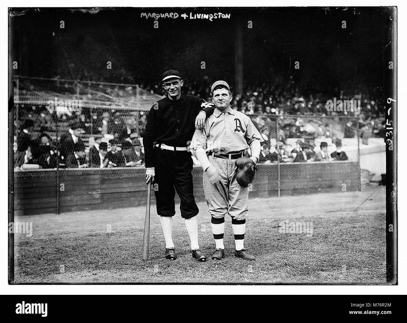 Rube Marquard, New York, NL & Paddy Livingston, Philadelphia, AL at World Series (baseball) LCCN2014689849 Stock Photo
