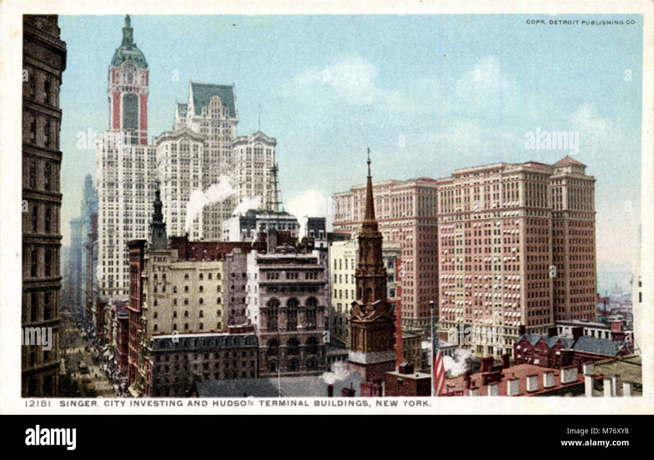 City Investing and Hudson Terminal Buildings in New York City This Card Circa 1920. New York Series Antique Postcard of Singer New York