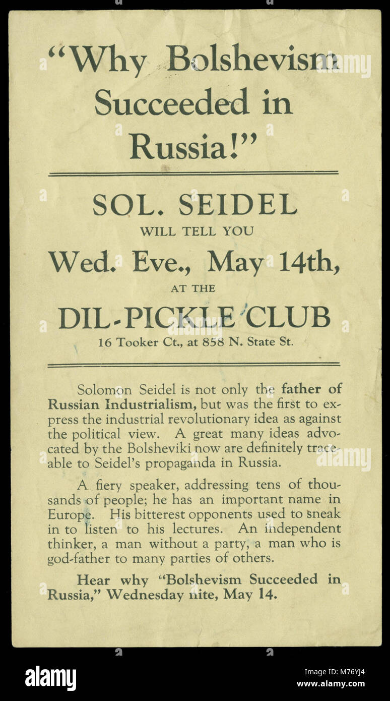 Sol Seidel, ''Why Bolshevism Succeeded in Russia'', Wed. Eve., May 14th , (1924 or 1930) (NBY 6907) Stock Photo